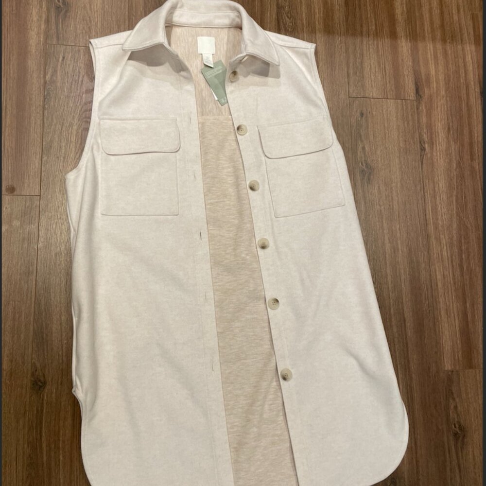 New with Tag, Cream Sleeveless Button-Down Shirt Wool Vest, S/M, H&M